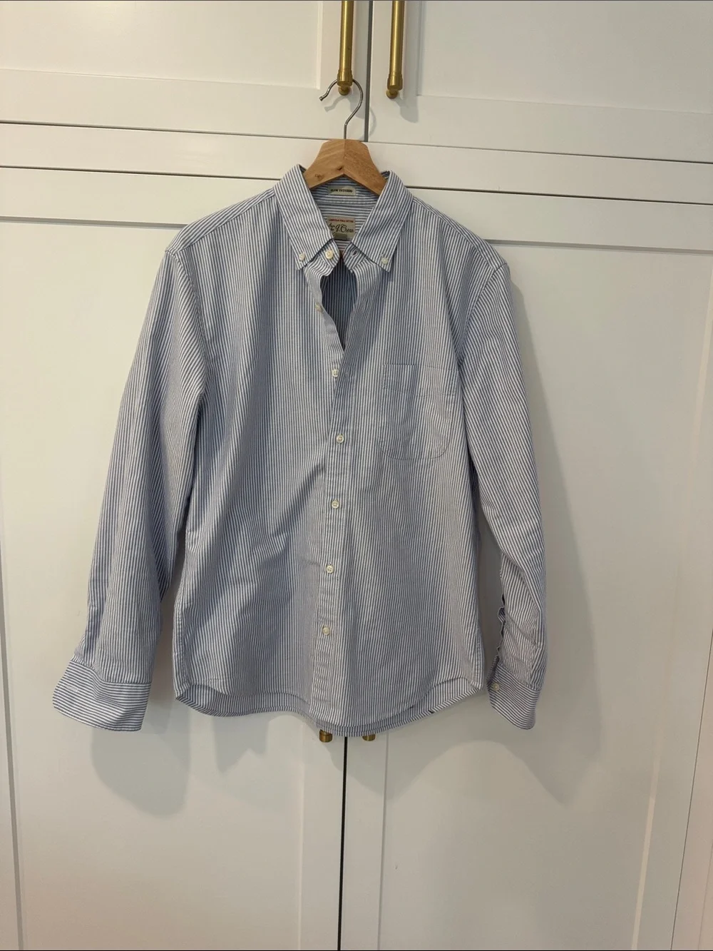 J. Crew Slim Untucked Blue and White Pinstripe Oxford Button-Down Shirt